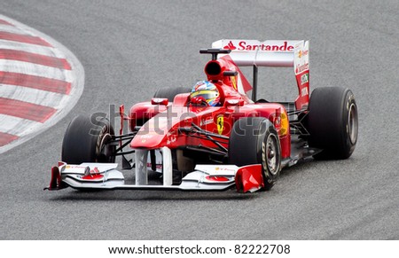 BARCELONA - FEBRUARY 18: Fernando Alonso (Ferrari) tests his F1 car during Formula 1 Teams Test Days at Catalunya circuit, on February 18, 2011 in Barcelona (Spain).