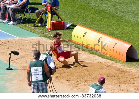 BARCELONA - JULY 28: Agustin Felix in action at Decathlon - Long jump, European Athletics Championships Barcelona 2010, on July 28, 2010 in Barcelona, Spain.