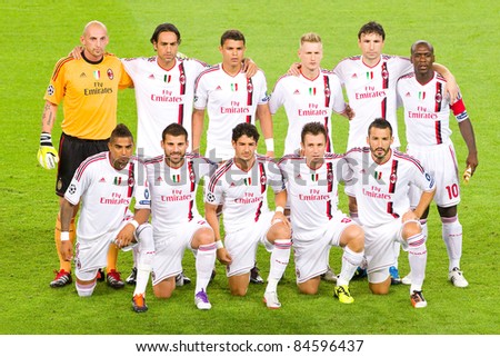 BARCELONA - SEPT 13: AC Milan players before the UEFA Champions League match between FC Barcelona and AC Milan, final score 2 - 2, on September 13, 2011, in Camp Nou stadium, Barcelona, Spain.