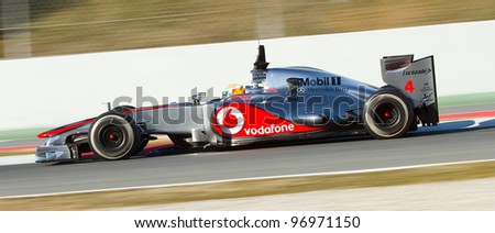 BARCELONA - FEBRUARY 21: Lewis Hamilton of McLaren F1 team races during Formula One Teams Test Days at Catalunya circuit on February 21, 2012 in Barcelona, Spain.