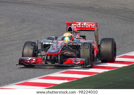 BARCELONA - MARCH 4: Lewis Hamilton of McLaren F1 team races during Formula One Teams Test Days at Catalunya circuit on March 4, 2012 in Barcelona, Spain.