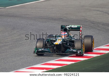 BARCELONA - MARCH 4: Vitaly Petrov of Caterham F1 team races during Formula One Teams Test Days at Catalunya circuit on March 4, 2012 in Barcelona, Spain.