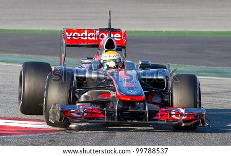 BARCELONA - FEBRUARY 21: Lewis Hamilton of McLaren F1 team racing during Formula One Teams Test Days at Catalunya circuit on February 21, 2012 in Barcelona, Spain.