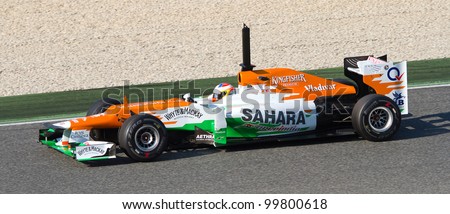 BARCELONA - FEBRUARY 24: Paul Di Resta of Force India F1 team racing at Formula One Teams Test Days at Catalunya circuit on February 24, 2012 in Barcelona, Spain.