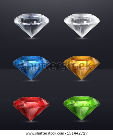 Gems set of vector icons on black Gems set of vector icons on black