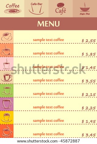 Times Coffee Shop Menu on Coffee Shop Menu Stock Vector 45872887   Shutterstock