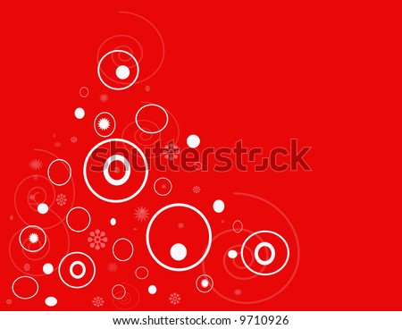 White circles and small flowers on red background .