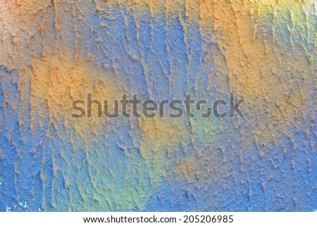 Unusual abstract colorful fresh blue and orange painted wall background texture