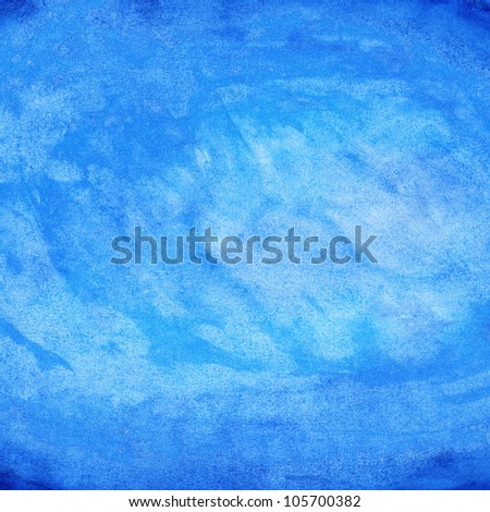 Blank watercolor blue texture backdrop. Image has a square format. Color abstract aquarelle background. Handmade technique wallpaper.