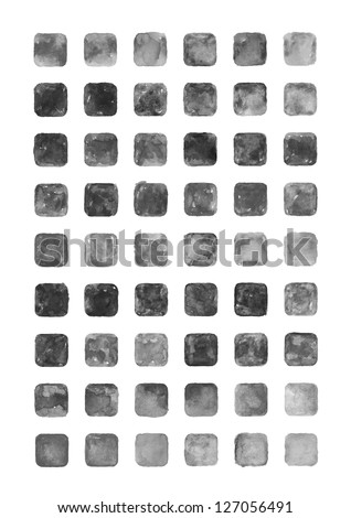 Gray color watercolor blank rounded square shapes web buttons on white background. Abstract aquarelle colorful backdrop. Hand made technique image of rectangle format
