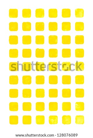 Yellow color watercolor blank rounded square shapes web buttons on white background. Abstract aquarelle colorful backdrop. Hand made technique image of rectangle format