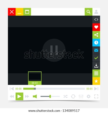 Media player interface with video loading bar and additional movie buttons. Variation 03 (green). Simple solid plain flat tile. Minimal metro cute style. Vector illustration web design element 8 eps