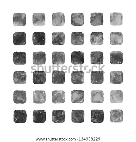 Gray color watercolor blank rounded square shapes web buttons on white background. Abstract aquarelle colorful backdrop. Hand made technique image of square format