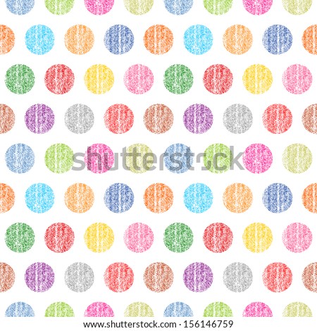 Seamless pattern polka dots on a white background. Color circle shape with old painted texture. Retro vintage wallpaper. Template swatch vector illustration graphic design element in 8 eps