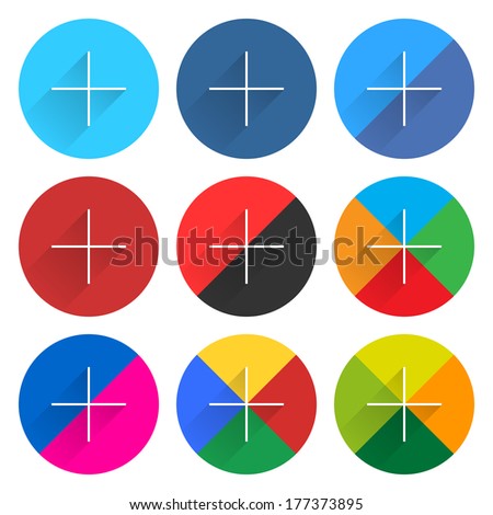 Buy and Sell Stock Vector illustration: Popular social network web icon set with plus adding sign in flat style