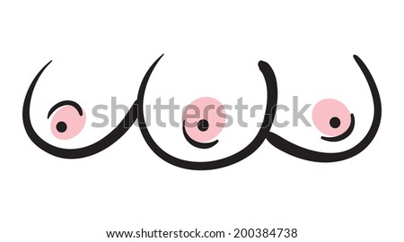 Buy and Sell Stock Vector illustration: Three breasts isolated on a white background. 3 female boobs. Sketch drawing isolated on a white background