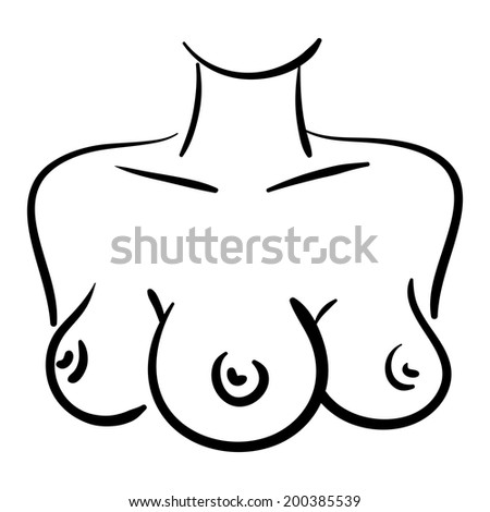 Buy and Sell Stock Vector illustration: Woman with three breasts isolated on a white background. 3 female boobs. Sketch drawing isolated on a white background. Sexy girl with three big beautiful tits