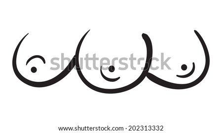 Buy and Sell Stock Vector illustration: Woman three breasts on a white background. 3 big size female boobs. Black color outline sketch hands drawing. Vector illustration saved in 8 eps