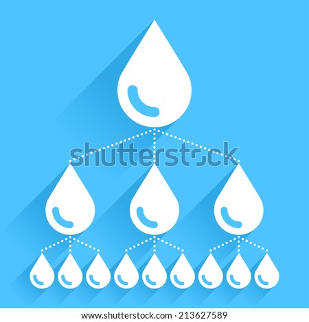 Buy and Sell Stock Vector illustration: ALS Ice Bucket Challenge concept in flat style. White water drop icon with long shadow on blue background. Vector illustration graphic design element save in 8 eps