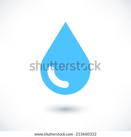 Buy and Sell Stock Vector illustration: Blue water drop icon with gray shadow on white background. Simple, solid, plain, flat style. Vector illustration graphic web design element in 8 eps