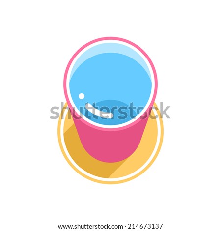 Buy and Sell Stock Vector illustration: Pink bucket with clean water with long shadow on yellow circle icon on white background in 3d flat style