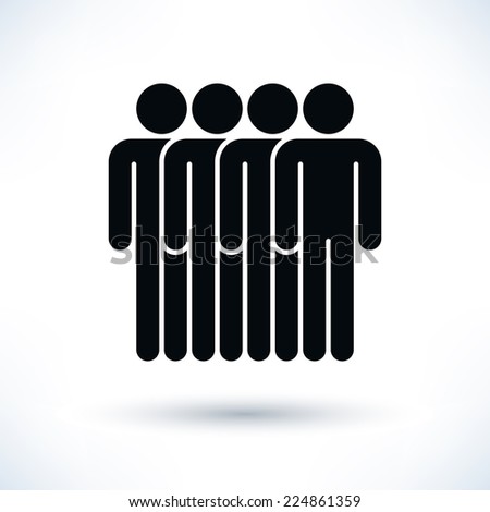 Black four people (man figure) with gray drop shadow isolated on white background in flat style. Graphic design elements save in vector illustration 8 eps