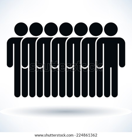 Black seven people (man figure) with gray drop shadow isolated on white background in flat style. Graphic design elements save in vector illustration 8 eps