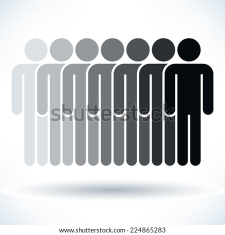 Grayscale seven people (man figure) with gray drop shadow isolated on white background in flat style. Graphic clip-art design elements save in vector illustration 8 eps