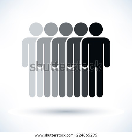 Grayscale five people (man figure) with gray drop shadow isolated on white background in flat style. Graphic clip-art design elements save in vector illustration 8 eps