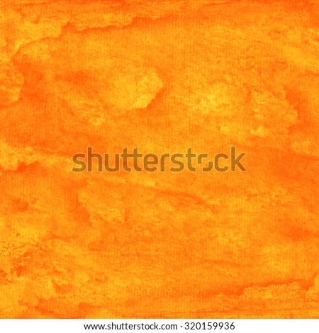 Orange abstract watercolor macro texture background. Colorful handmade technique aquarelle. Empty surface of square format with grungy paper effect