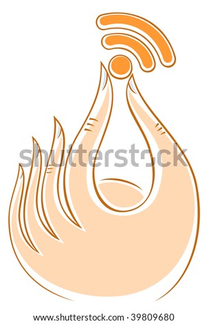 Human fingers compress RSS symbol web button on white background