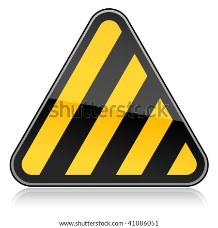 Yellow hazard warning sign with warning stripes symbol on a white background