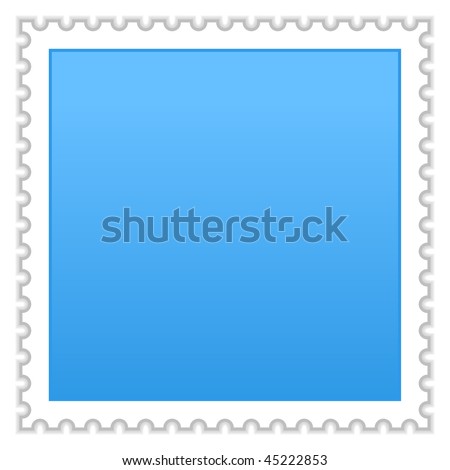 Satin smooth matted blue blank postage stamp with shadow on white background