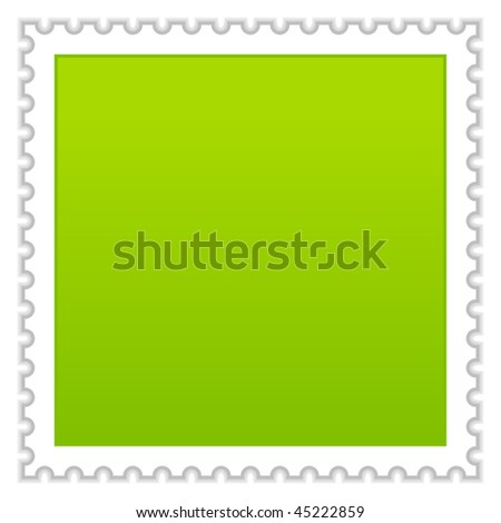 Satin smooth matted green blank postage stamp with shadow on white background