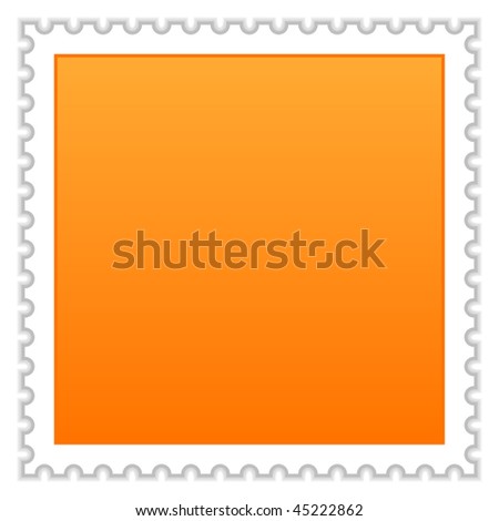 Satin smooth matted orange blank postage stamp with shadow on white background