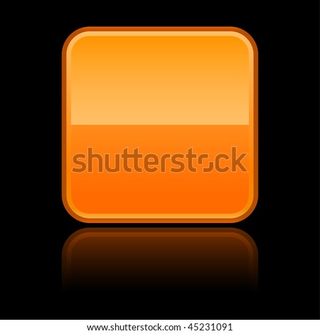Orange glassy blank web 2.0 button with reflection on black background
