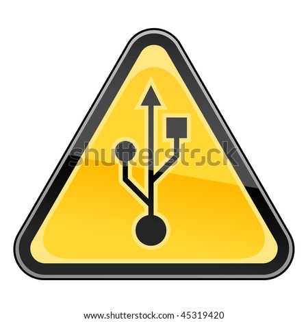stock vector : Hazard warning sign with usb symbol on a white background