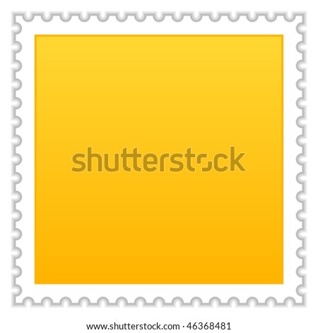 Satin smooth matted yellow blank postage stamp with shadow on white background
