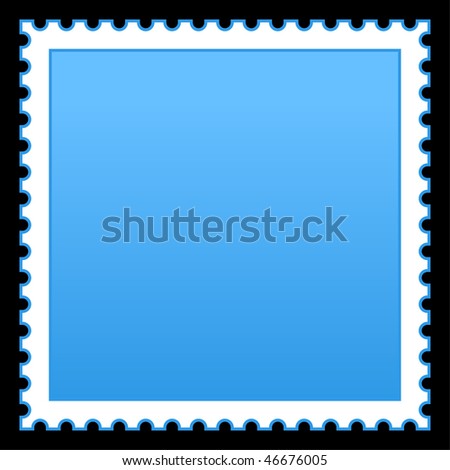 Satin smooth matted blue empty postage stamp on black background