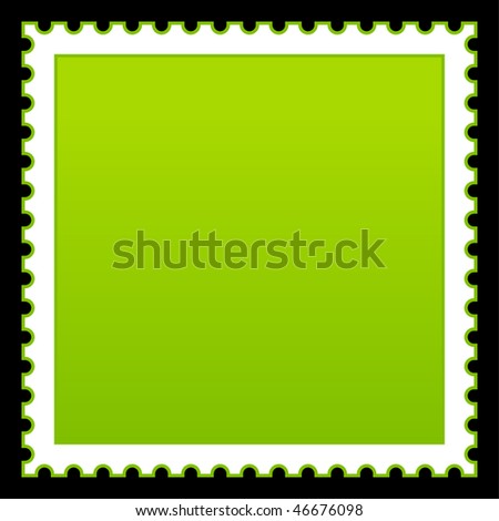 Satin smooth matted green empty postage stamp on black background