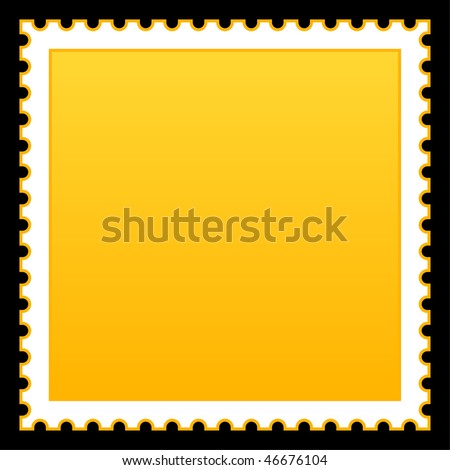 Satin smooth matted yellow empty postage stamp on black background