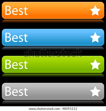 Matted colored rounded buttons with star symbol and text «BEST» on black background
