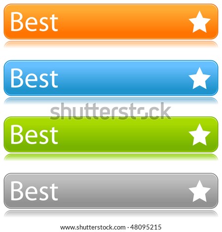 Matted color rounded buttons with star sign and text «BEST» on white background