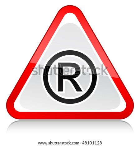 Web icon internet button red attention warning sign with registered symbol isolated on white background