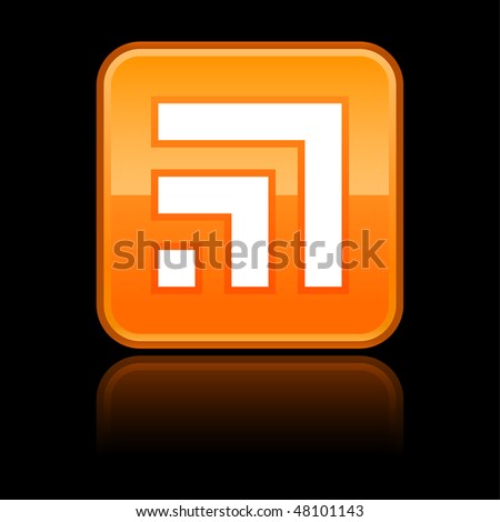 Orange button with RSS symbol and reflection on black