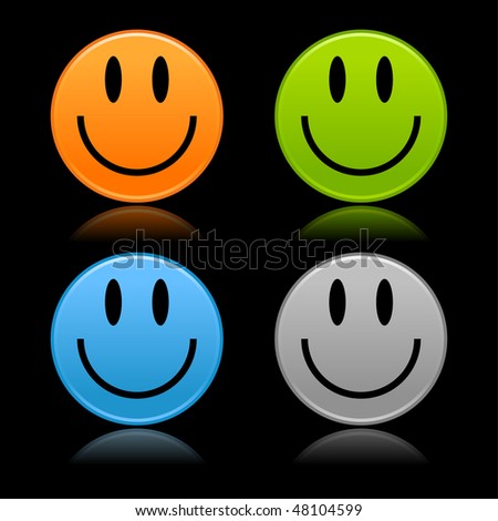 Satined smooth colorful smiley faces with reflection on black