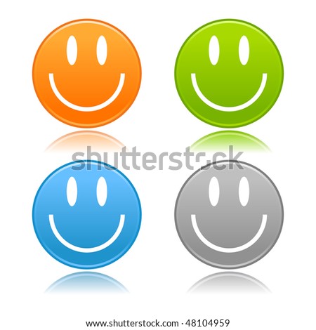 Satined smooth colored smiley faces with reflection on white