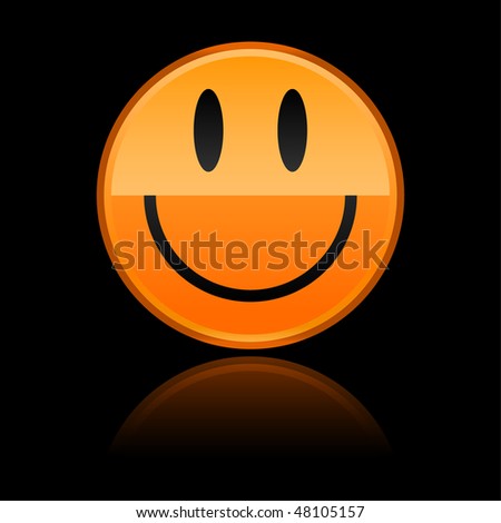 Glossy orange black smiley face with color reflection on black background
