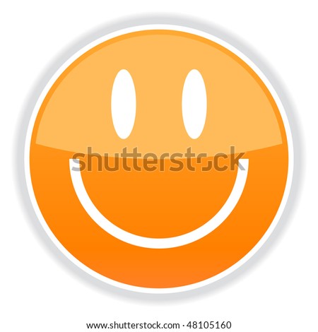 Glassy orange white smiley face with gray shadow on white