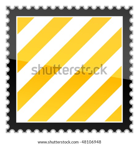 Yellow hazard warning stripes postage stamp on white background
